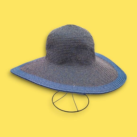 NEW Blue Woven Floppy Summer UPF 50+ Boho Hat by Madrid Hats Easy Pack Easy Wear - Picture 4 of 11